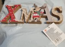Kerst houten decoratie - Rendier met staande letters Xmas