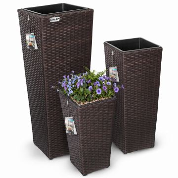 Polyrattan Bloempot Set van 3 Bruin