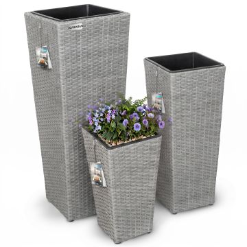 Polyrattan Bloembak Set van 3 Grijs