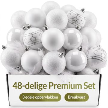 Kerstboomballen Kunststof Set 48 Stuks Wit 6cm