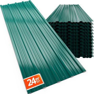 Trapezium Dakplaten 24 Stuks Groen 129x46cm voorgeboord