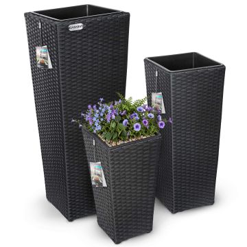 Polyrattan Bloempot Set van 3 Zwart