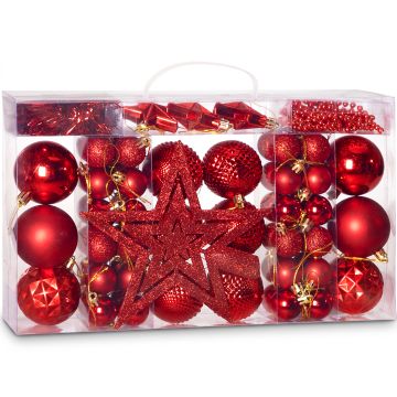Kerstversiering Rood 66-delig