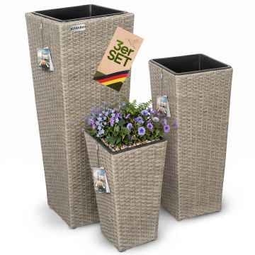 Polyrattan Bloempot Set van 3 Creme