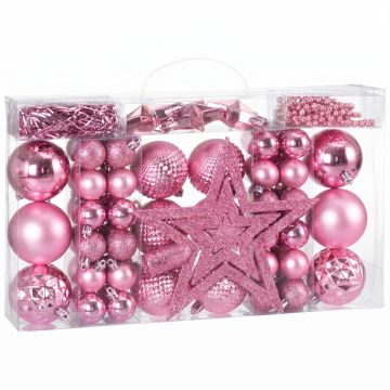 Kerstversiering Roze 66-delig