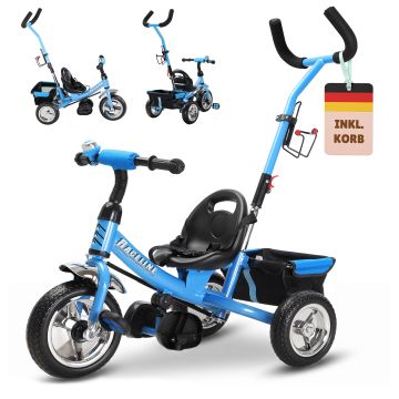 Raceline kinderdriewieler - Metaal - Duwstang - Blauw