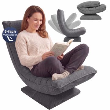 Fauteuil Aberdeen grijs ribstof 5-standen verstelbaar 360° draaibaar opvouwbaar