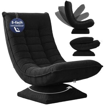 Fauteuil Aberdeen zwart cordstof, 5-standen verstelbaar, 360° draaibaar, opvouwbaar