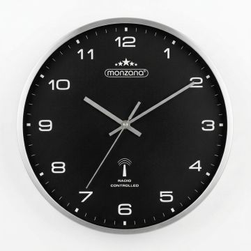 Radiogestuurde Wandklok Zwart/Zilver Kunststof Ø31cm