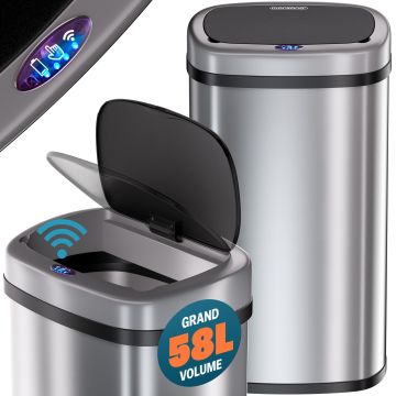 Vuilnisbak met Sensor Zilver 58L vierkant