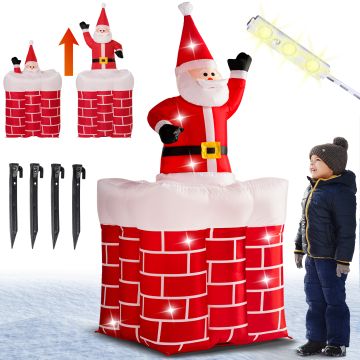 Opblaasbare Kerstman in Schoorsteen 178cm Lichtgevend