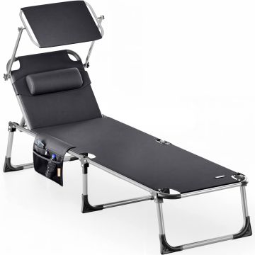Ligbed Malta Antraciet 210x61x35cm Aluminium met Zonnescherm