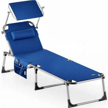 Ligbed Malta Blauw 210x61x35cm Aluminium met Zonnescherm