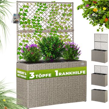 Polyrattan Bloembak met Latwerk Crème
