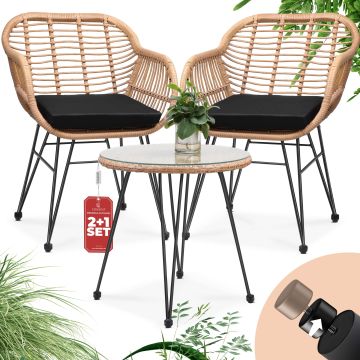 Polyrotan Tuinset Bali 3-delig Natuurkleuren/Zwart