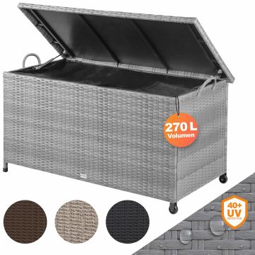 Polyrotan Kussenbox Grijs 117x53x60cm met Wielen