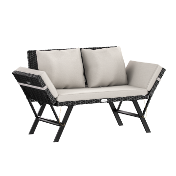 Polyrotan Tuinbank Zwart/Crème 176x56x81cm