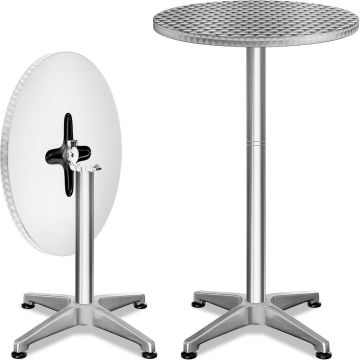 Statafel set van 2 Zilver aluminium Ø60cm inklapbaar, in hoogte verstelbaar