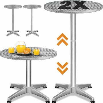 Statafel set van 2 Zilver aluminium Ø60cm in hoogte verstelbaar