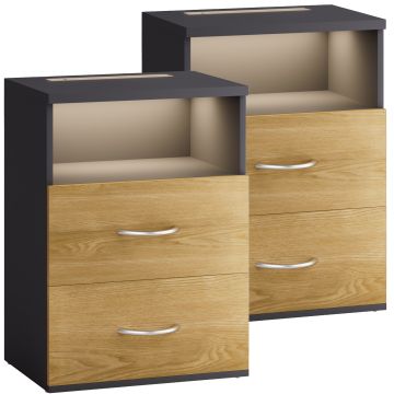 Nachtkastje Jamie Set van 2 Hout/Grijs 55x40x28cm