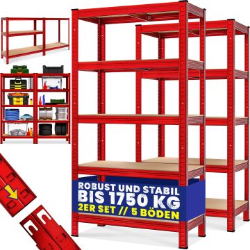 Stellingkast Set van 2 Rood 180x90x40cm 875kg