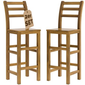 Barkruk met Rugleuning 2 Stuks Acaciahout