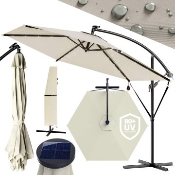 Zweefparasol met LED Crème Haïti Ø300cm UV-bescherming 80+
