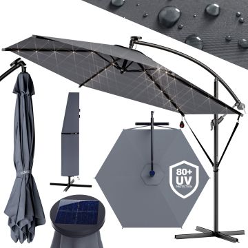 Zweefparasol met LED-verlichting Antraciet Haïti Ø300cm UV-bescherming 80+