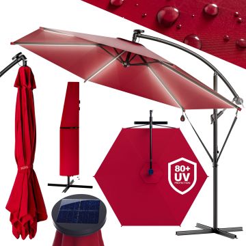 Zweefparasol LED Rood Mali Ø350cm UV-bescherming 80+ met hoes