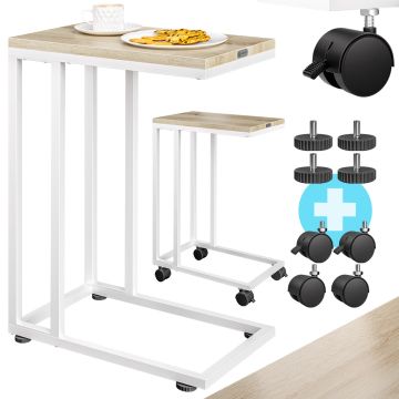 Bijzettafel Wit 50x35x65/70cm met Wieltjes