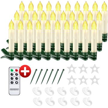 Kerstboomverlichting 30x LED Kaars Warmwit Afstandsbediening