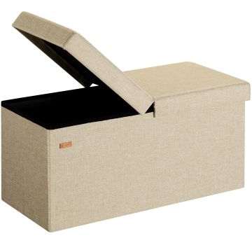 Opbergbank Beige 76x38x38cm met opbergvak opvouwbaar