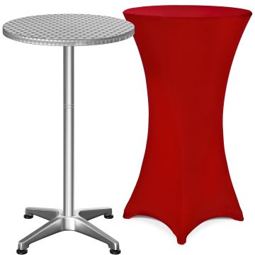 Statafel Zilver 115x60cm + statafelhoes Rood Ø60cm