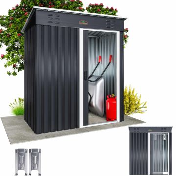 Tuinhuis Antraciet/Wit Staal 164x84x182cm Schuifdeur