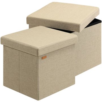 Poef Set van 2 Beige 38x38x38cm inklapbaar