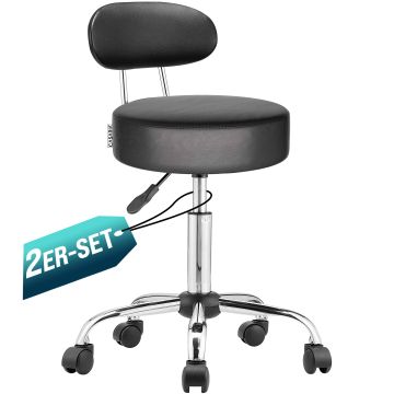 Rolkruk Zwart Set van 2 360° draaibaar met rugleuning
