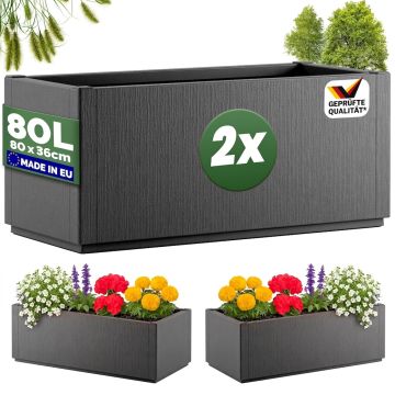 Bloempot Ethica Set van 2 Antraciet plastic 80x36x36cm