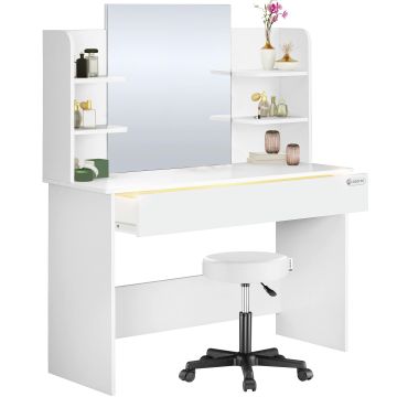 Kaptafel Lucia Wit 140x110x40cm met rolkruk