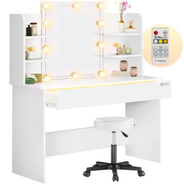 Make-up Tafel Lucia Wit 140x110x40cm LED + Rolkruk