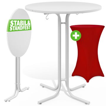 Statafel Wit 110x80cm + statafelhoes Rood Ø80cm