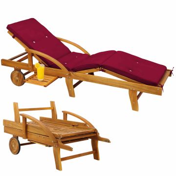 Ligbed Tami Sun® acaciahout incl kussen Rood