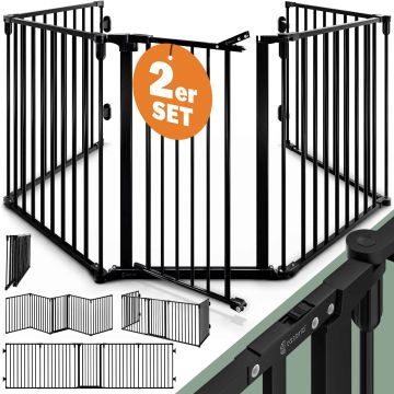 Haardscherm Zwart staal 306x76,5cm , Set van 2