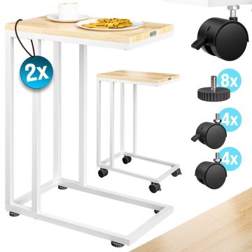 Bijzettafel Wit 50x35x65/70cm met Wieltjes  , Set van 2