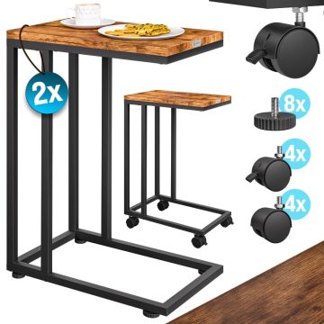 Bijzettafel Zwart 50x35x65/70cm met Wieltjes , Set van 2