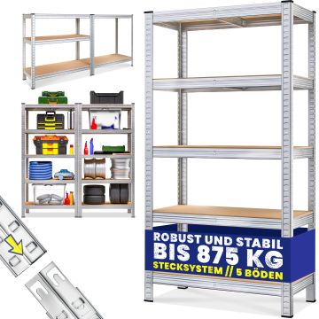 Opbergrek Zilver MDF Metaal 180x90x40 5 Legplanken 875kg