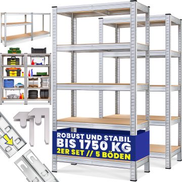 Stellingkast 2 stuks 180x90x40cm tot 875kg Zilver