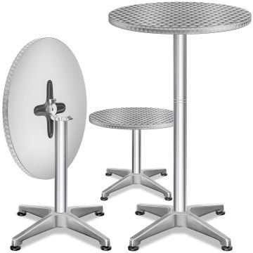 Statafel set van 2 Zilver aluminium Ø60cm inklapbaar, in hoogte verstelbaar
