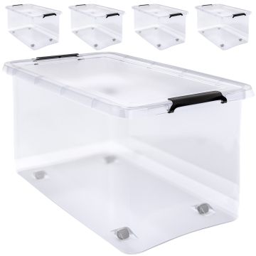4 Stuk Opbergbox met Deksel Transparant 60x40x35cm 52L