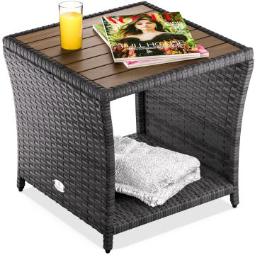 Polyrattan bijzettafel grijs 45x45x40cm