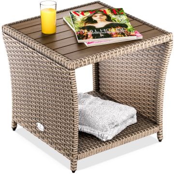 Polyrattan bijzettafel crème 45x45x40cm